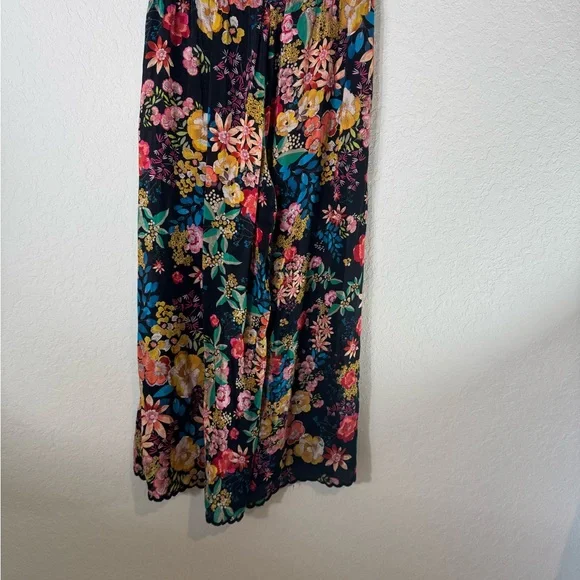 Johnny Was Floral Print Scalloped Edge Albany Tie Waist Pants Size L - Picture 8 of 11